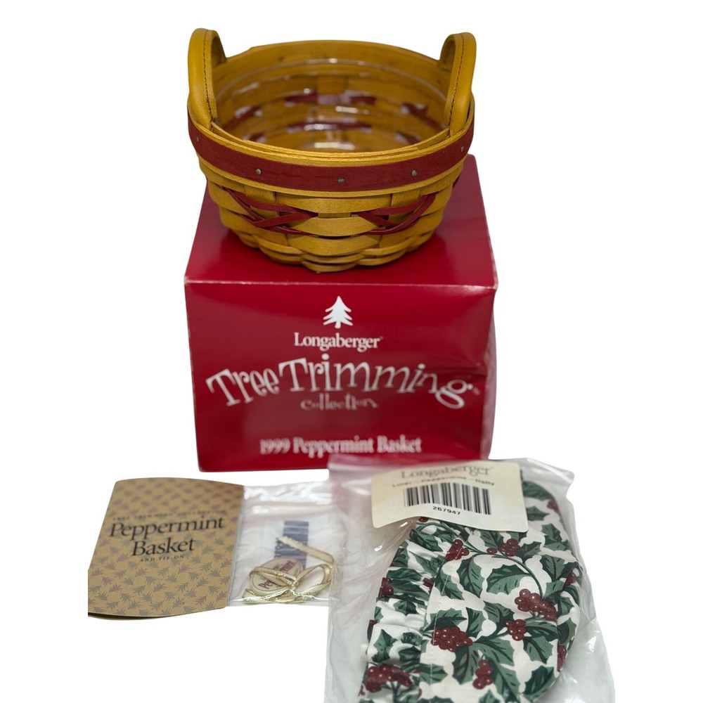 VTG Longaberger Peppermint Basket Red Yellow Tree Trimming 1999 Christmas Holida
